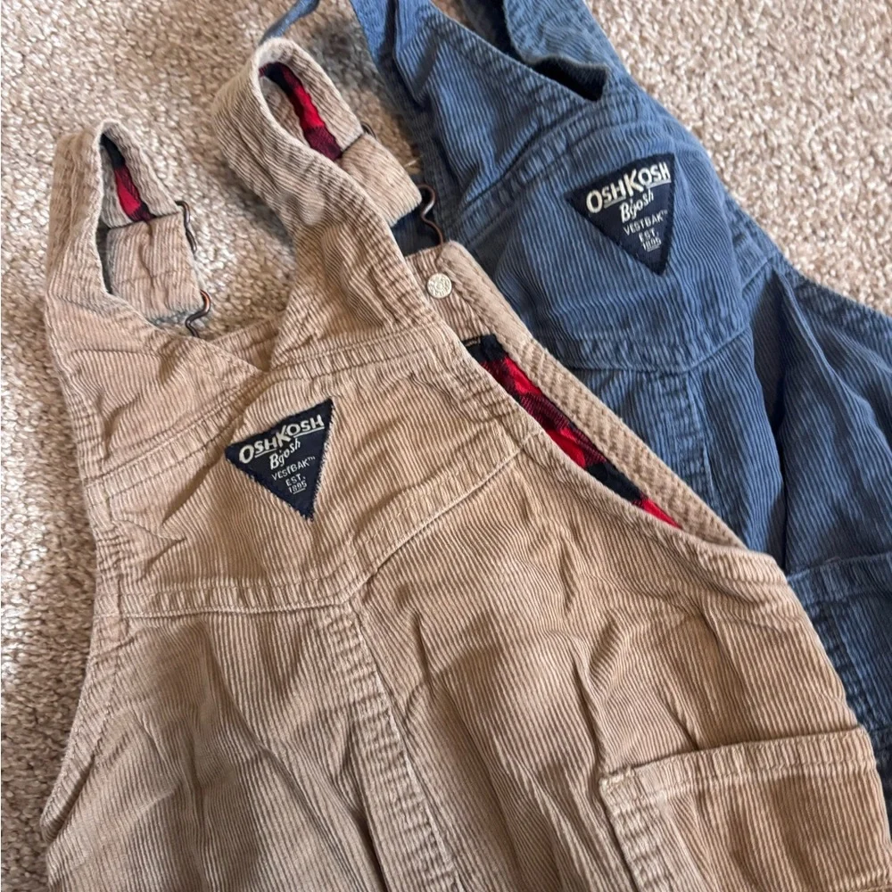 Bundle of 2 OshKosh B'gosh Corduroy Neutral Kids Overalls - Tan and Blue
